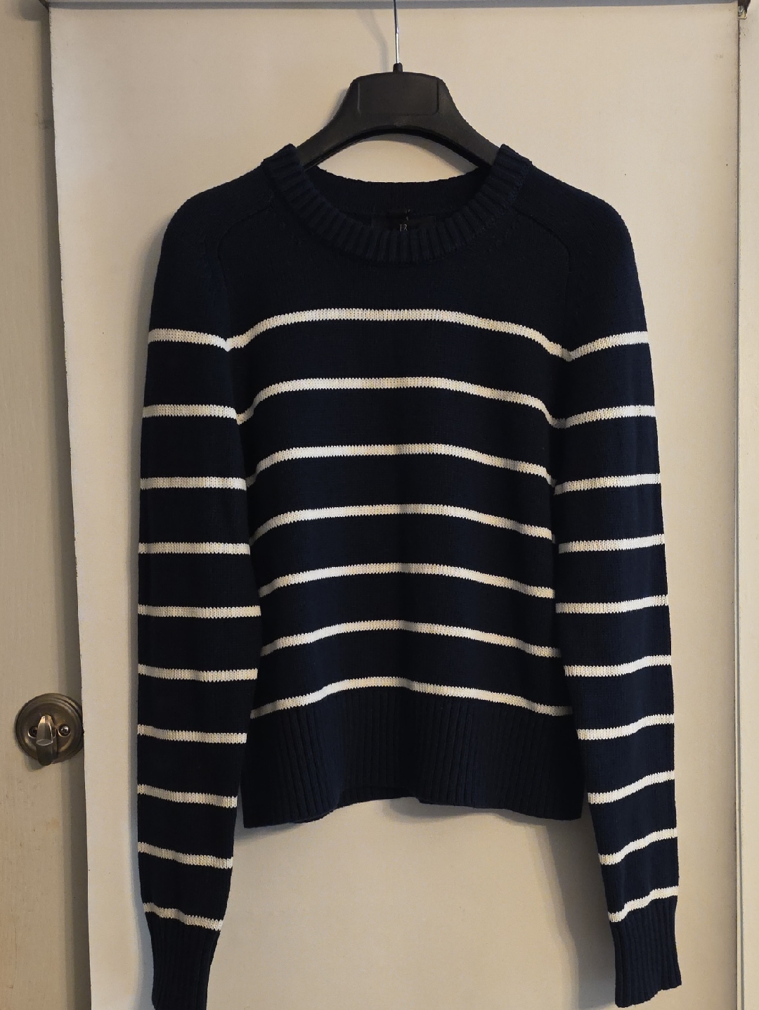 Banana Republic Navy And White Striped Crewneck Sweater Cotton Silk Blend
